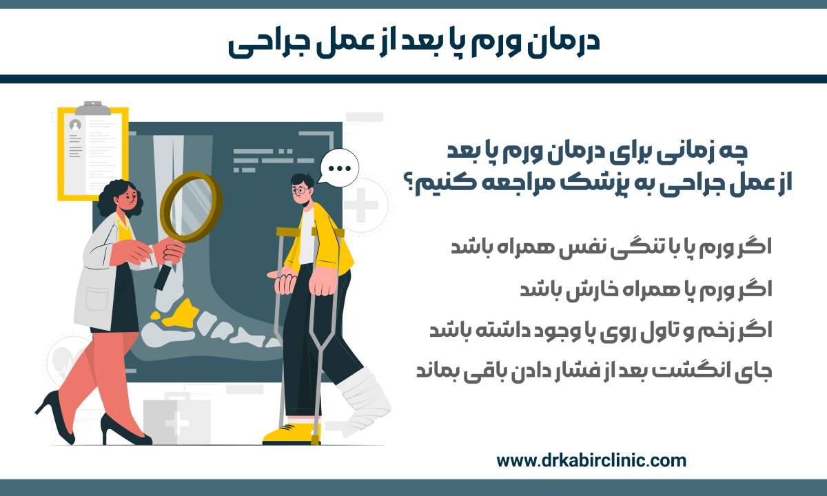 چه زمانی برای درمان ورم پا بعد از عمل جراحی به پزشک مراجعه کنیم؟